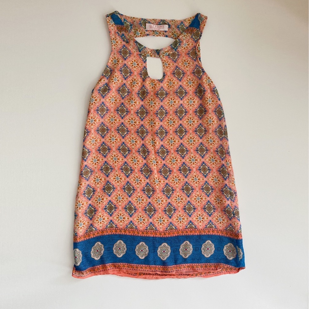 Lucy Love Peach Boho Floral Print Sheath Dress